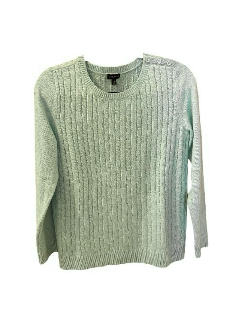 Talbots Cable Knit Sweater, Size M, Lime Green, 3-Button Shoulder Detail. - Picture 1 of 8